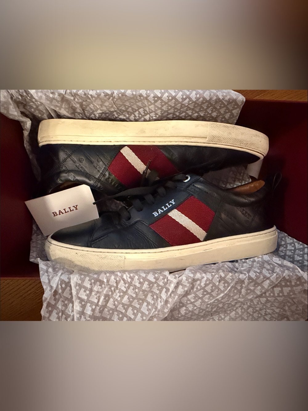 Bally Leather Sneakers with Red and White Stripe
